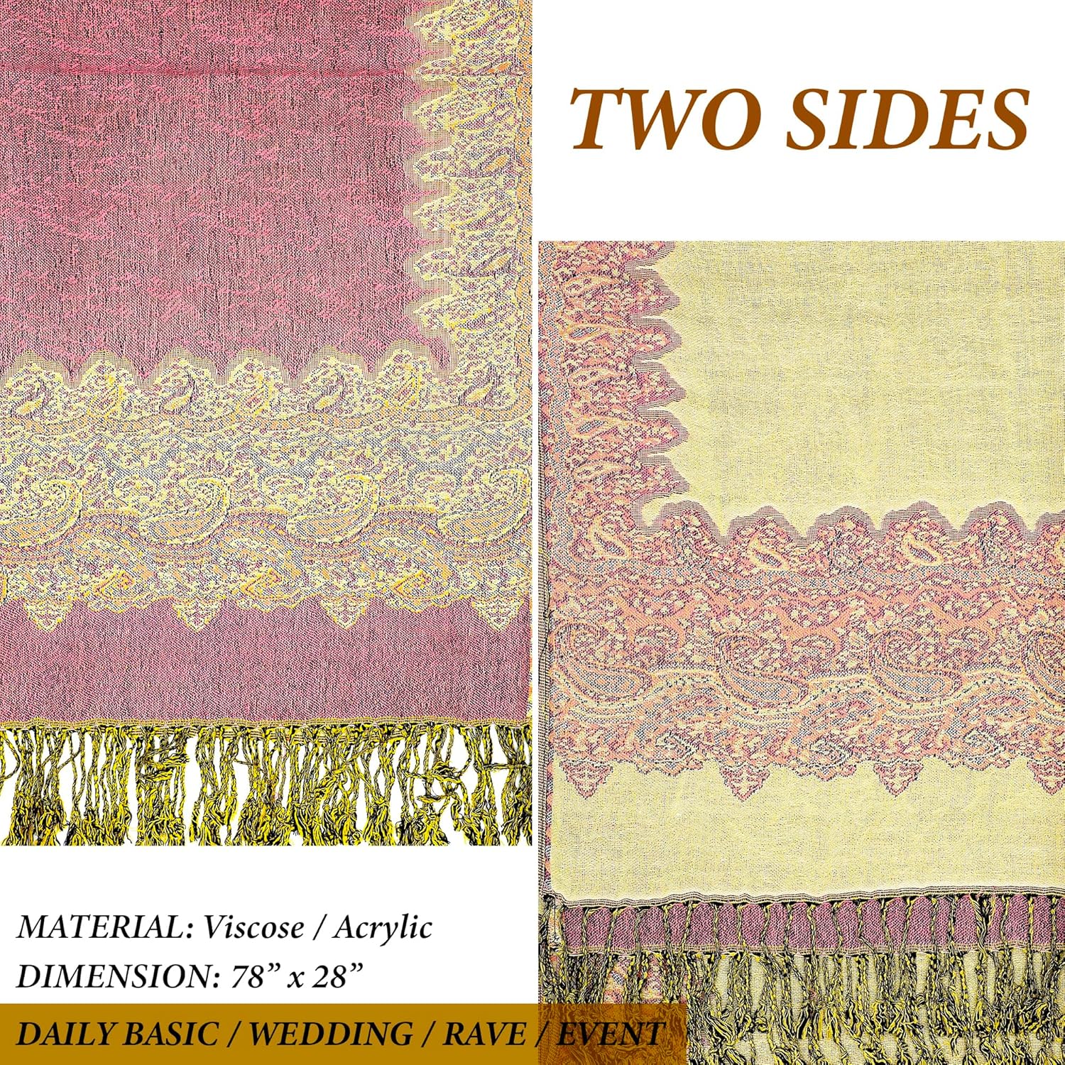 Achillea Reversible Paisley Pashmina Rave Scarf – Exotic Indian Shawls and Wraps for Evening Dresses, Festivals, All Seasons - Image 5