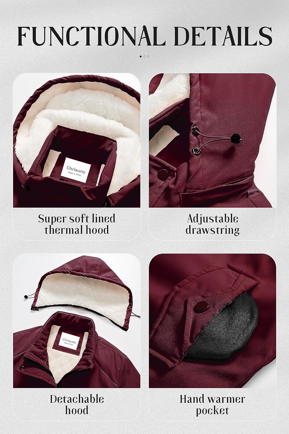 Chrisuno Women's Mid-Length Parka Winter Outerwear Jacket Soft Fleece Warm Snow Coat - Image 6