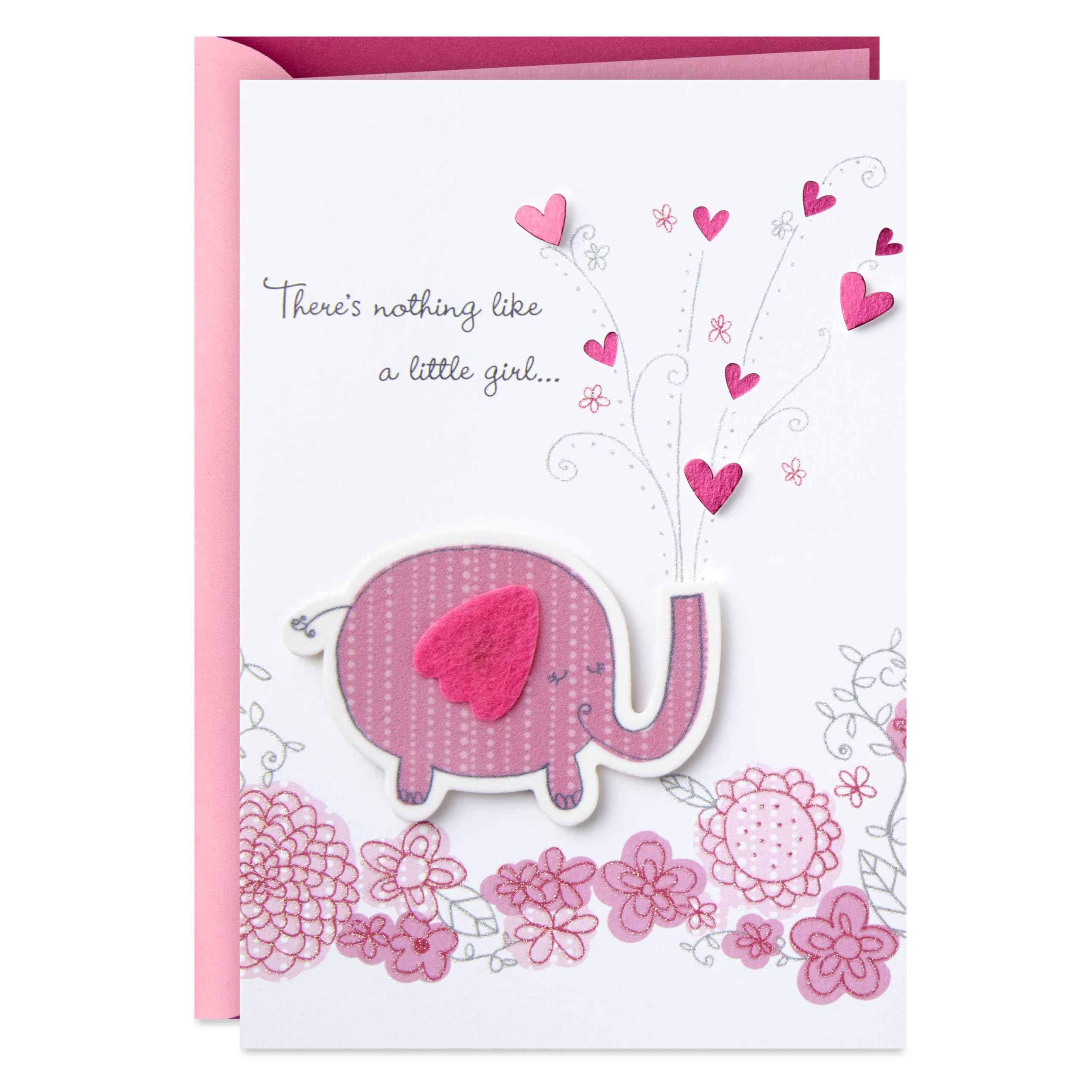 Hallmark Baby Shower Card for Girl (Pink Elephant) Welcome New Baby Girl, Congratulations