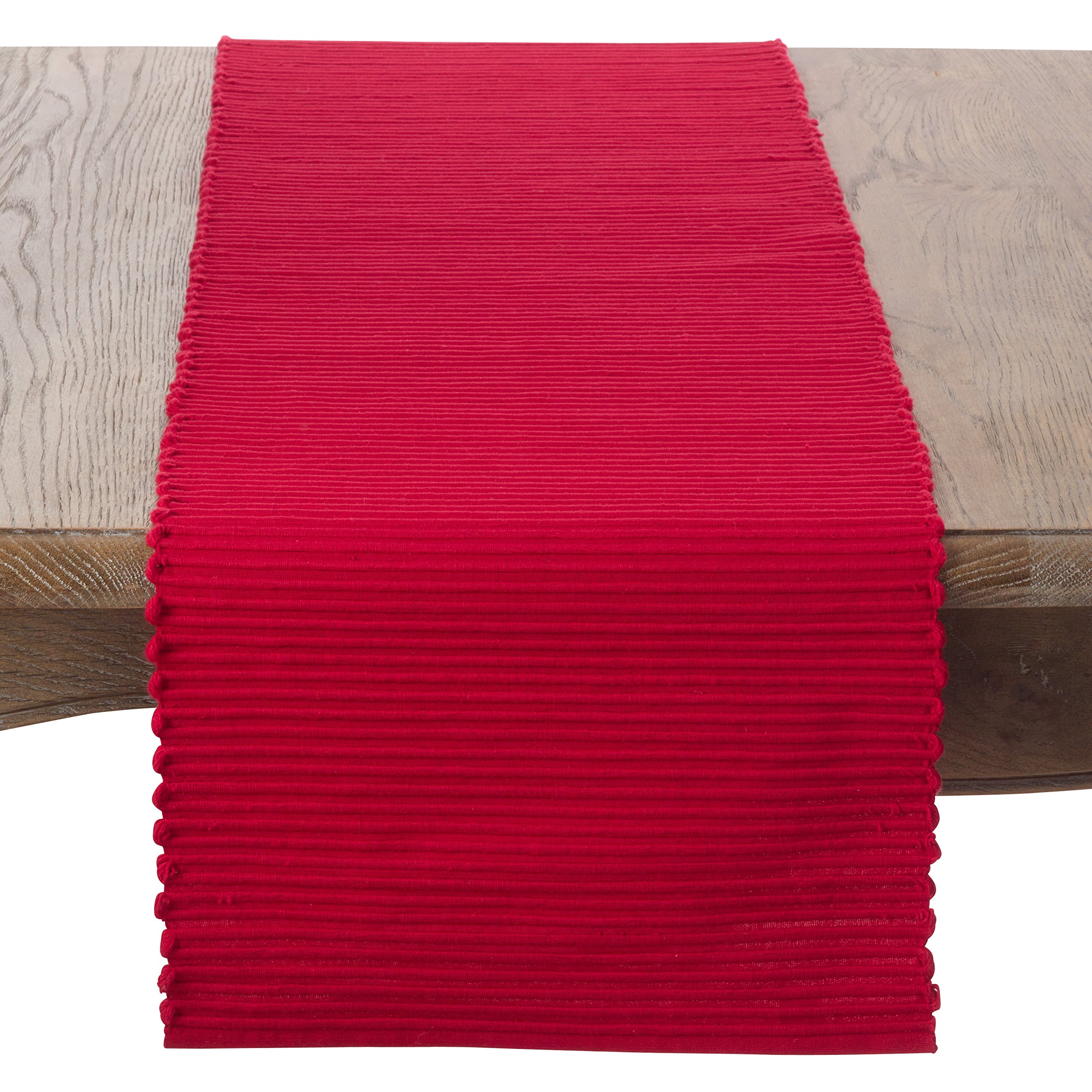 SARO LIFESTYLE Cotton Table Runner, 100% Woven, Red, 13" x 72"