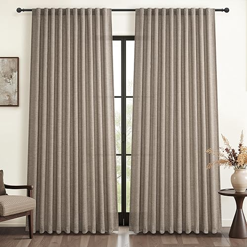 Miniatura 25 de Juego de 2 paneles de cortinas y cortinajes semitransparentes de lino mezcla natural de 84 pulgadas de largo, para sala de estar, cortinas plisadas