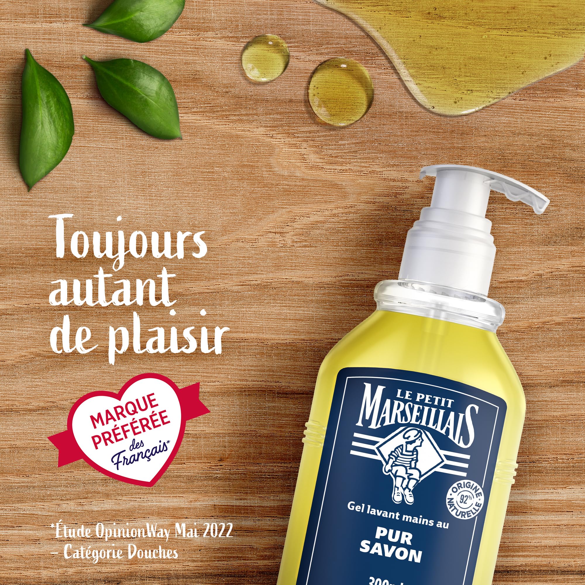 Le Petit Marseillais – Gel Lavant Mains Pur Savon (flacon-pompe de 300 ml) – Savon liquide avec 92 % d'ingrédients d'origine naturelle – Savon mains au pH neutre pour la peau
