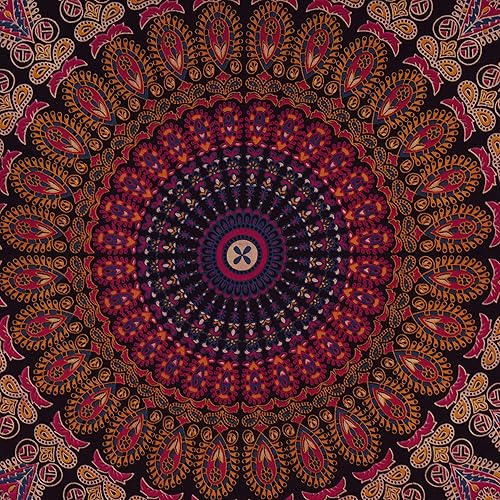 Miniatura 242 de Tapiz hippie indio bohemio psicodélico dorado mandala de pavo real azul dorado para colgar en la pared (dorado floral, individual (54 x 72 pulgadas)