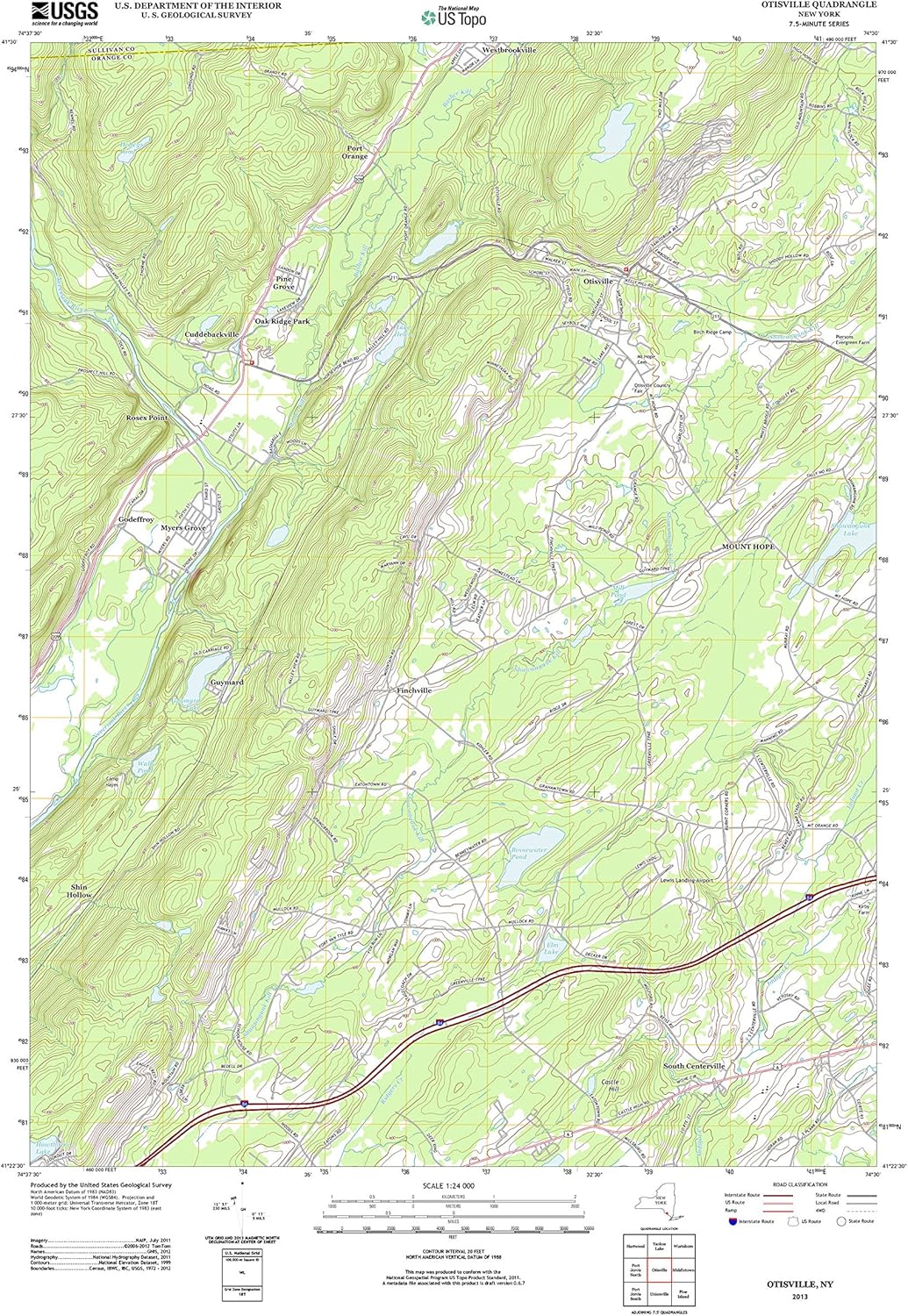 Topographic Map Poster OTISVILLE, NY TNM GEOPDF 7.5X7.5 GRID 24000SCALE TM 2011