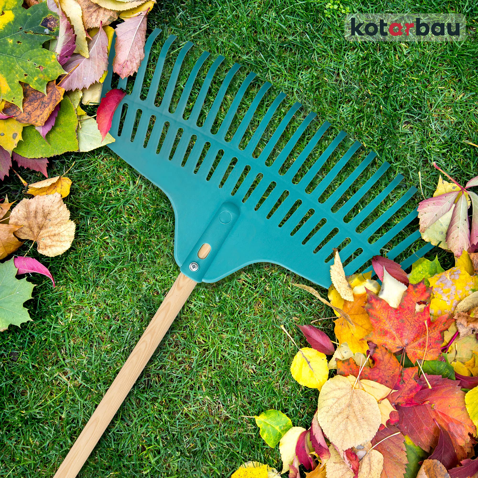 KOTARBAU® Grabie do Liści - 46 cm - Grabie do Trawy - Plastikowe - Niebieskie - Drewniany Trzon