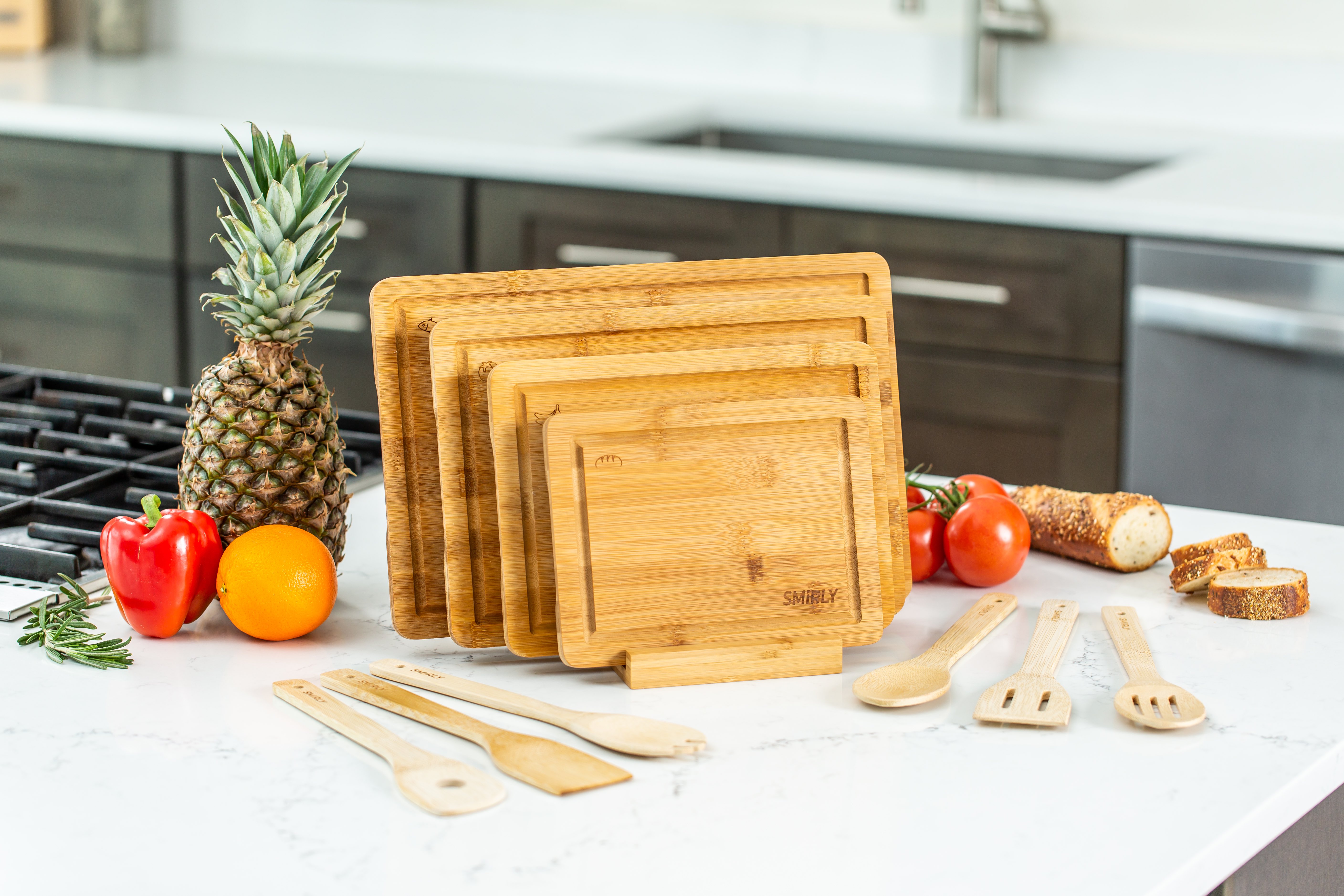 SMIRLY Wood Cutting Boards for Kitchen - Bamboo Cutting Board Set, Chopping Board Set - Wood Cutting Board Set with… - Image 8