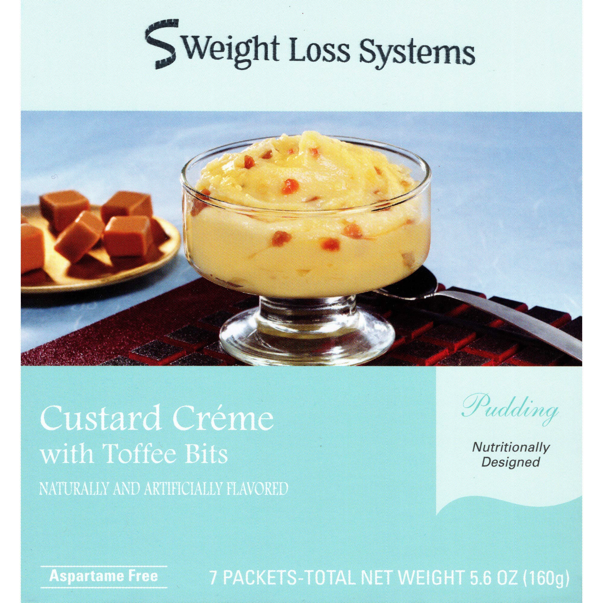 Weight Loss Systems Pudding - Custard Crème with Toffee Bits - High Protein - Low Calorie - Low Carb - 15% DV Calcium - 7/Box