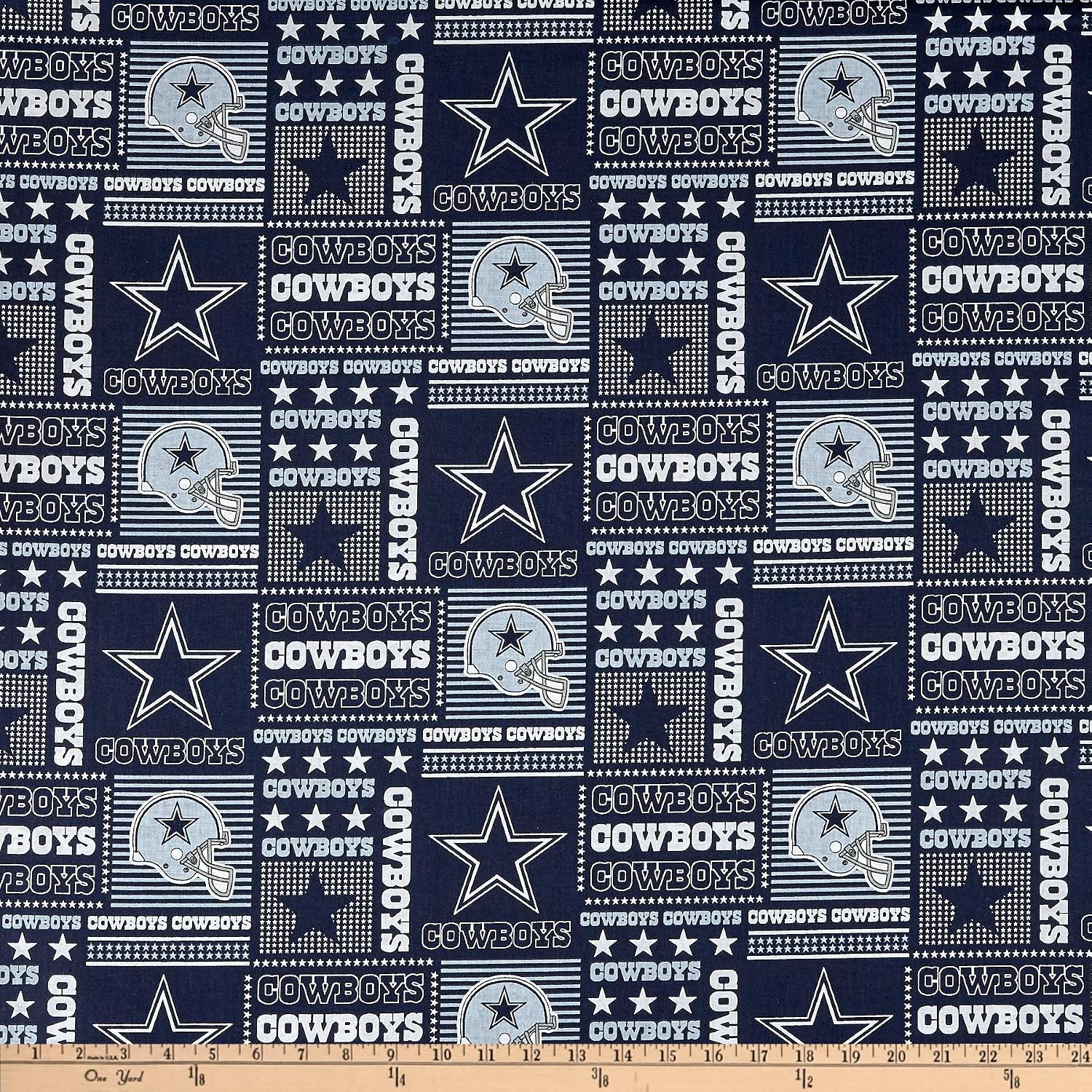 NFL Cotton Broadcloth Dallas Cowboys Patchwork Blue/White, Fabric by the Yard