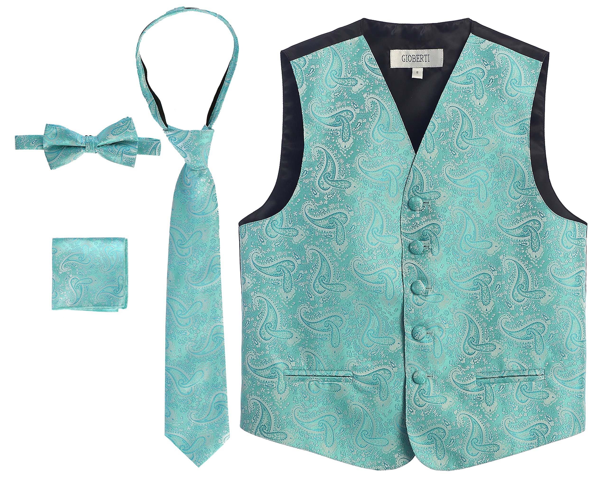 Gioberti Kids and Boys 4pc Paisley Vest Set - Vest, Bowtie, Tie, Pocket Square