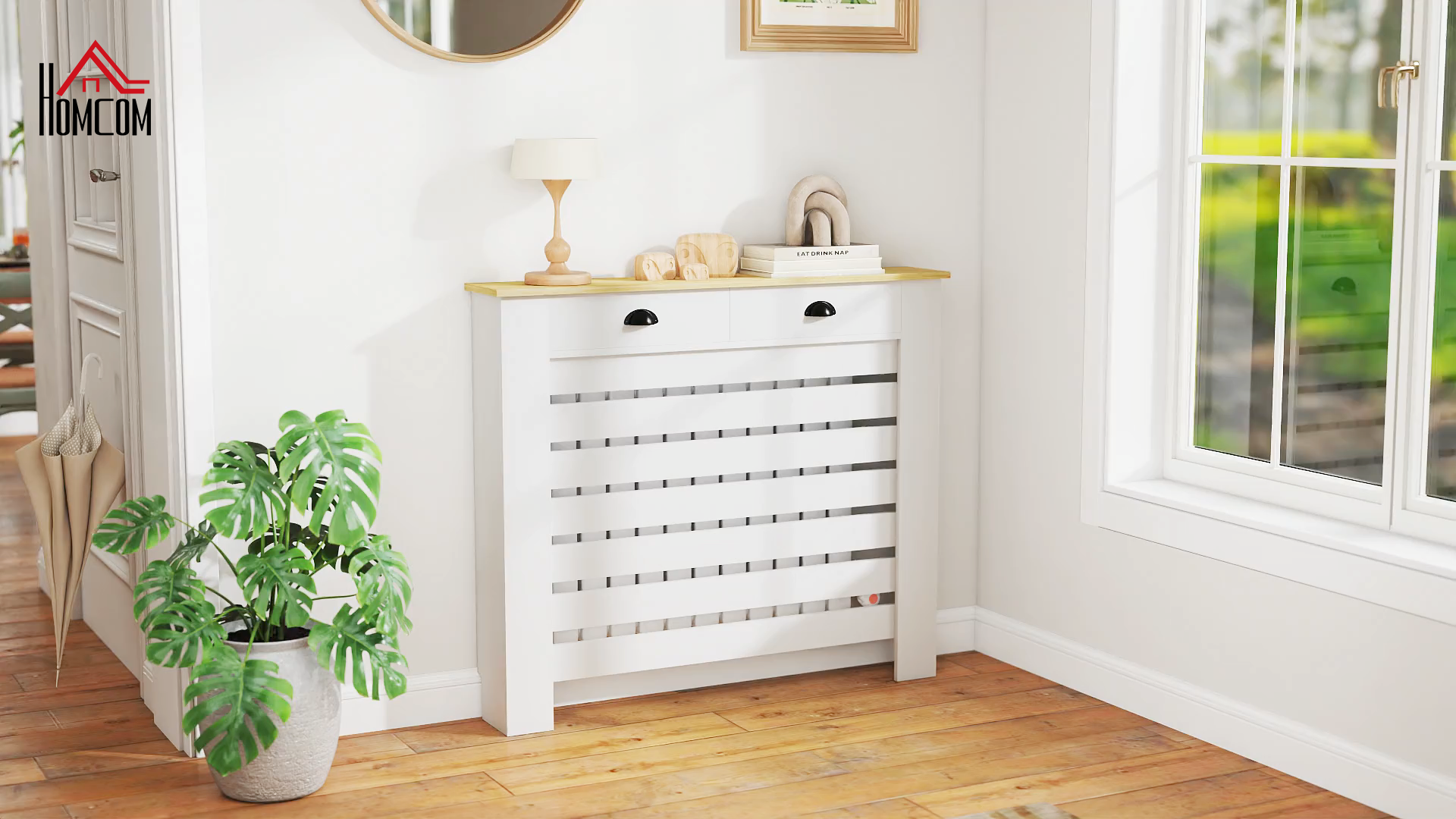 Couvercle de radiateur - HOMCOM - grille à lattes horizontales - avec tiroir - en bois - 78 x 19 x 95,5 cm - blanc - Bricolage