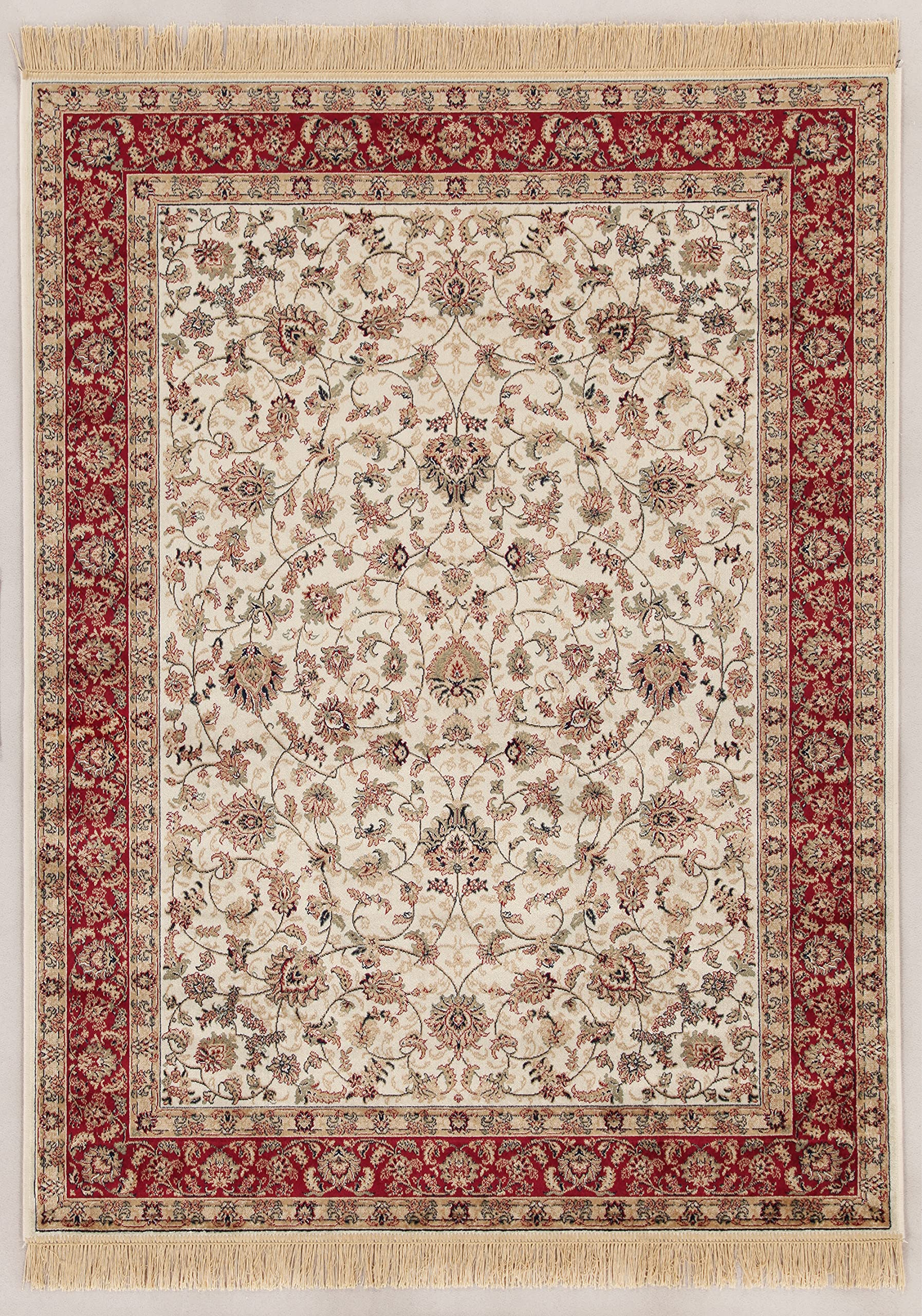 Tapis classique Hereke ivoire 140 x 190 cm à motifs arabesques pour chambre