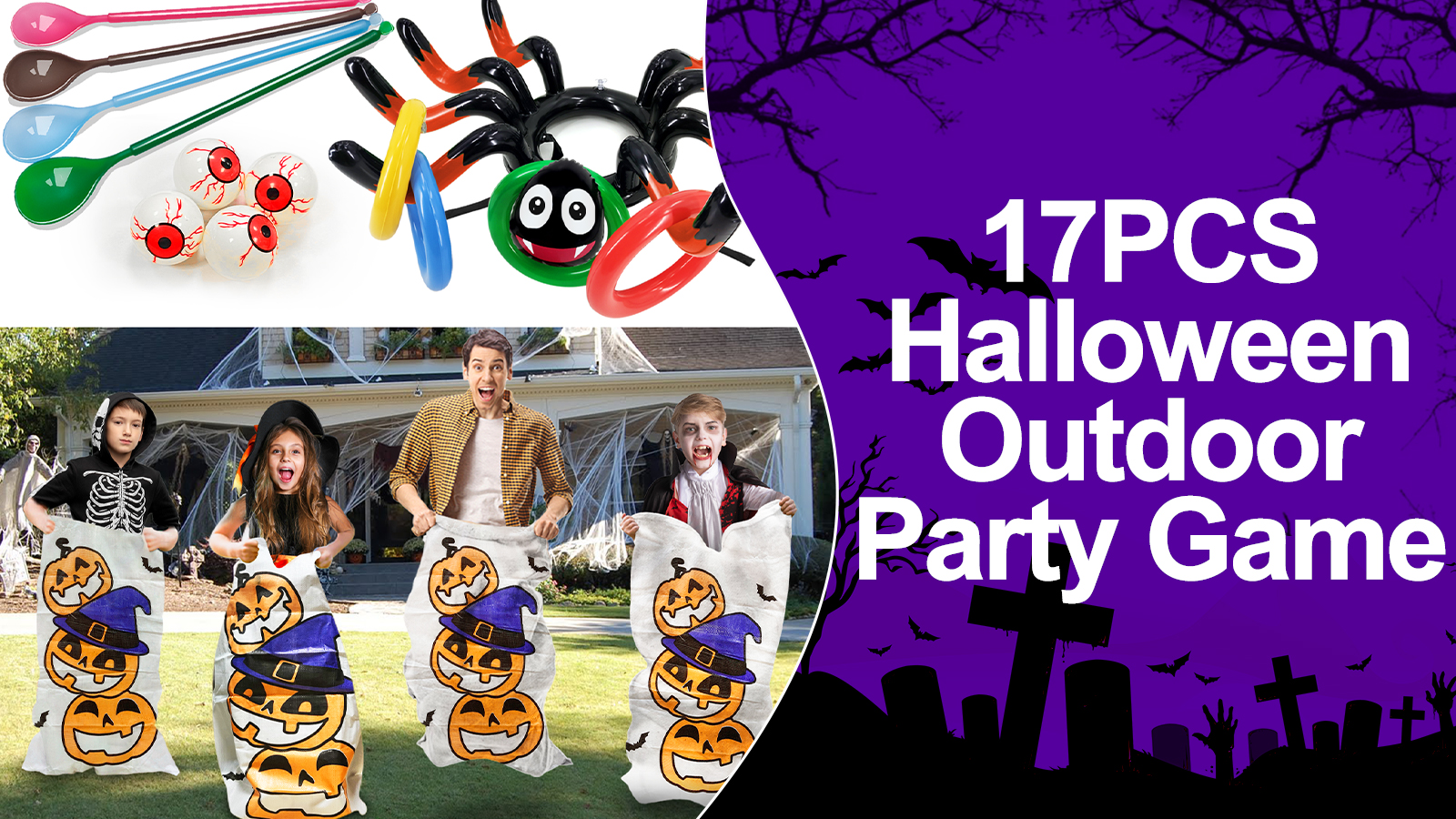 Ring Toss Halloween Party Favor Games, Potato Sack Race Bags, Inflatable Toss Game Spoon Game Legged Relay Bands Elastic Tie Rope Outdoor Games 19pack Obstacle Course Ring Toss Halloween Party Favor Games, Potato Sack Race Bags, Inflatable Toss Game Spoon Game Legged Relay Bands Elastic Tie Rope Outdoor Games 19pack Obstacle Course