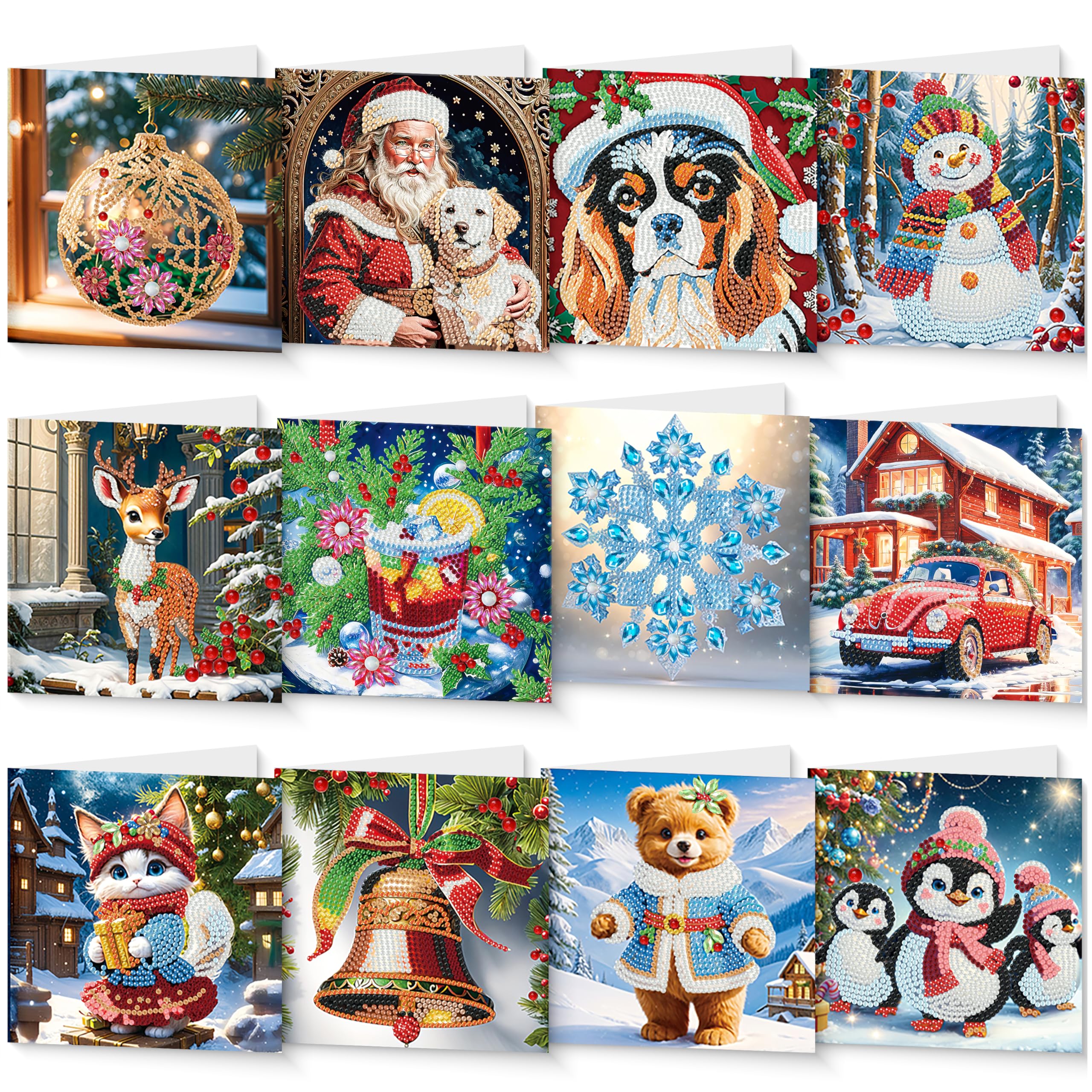 GwaOery Christmas Cards DIY Diamond Art 5D Numbers Santa New Year Greeting Card Kits with Envelopes Handmade Christmas Postcards Decorations Xmas Gift for Adults Kids (Style-2)