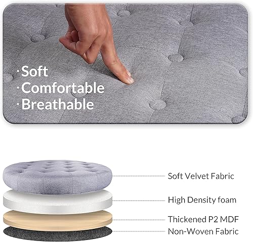 Miniatura 6 de Elevon Otomana grande tapizada redonda con botones y almacenamiento para sala de estar y dormitorio, 24.4 x 24.4 x 16.9 pulgadas