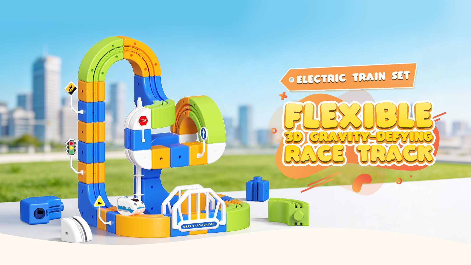 Train électrique Magnétique 51 Pièces – Rails 3D Défiant La Gravité, Boucles, Ponts – Recharge USB