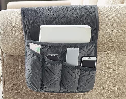 Brilliant Sunshine Organizador de terciopelo para sofá y reposabrazos de 5 bolsillos, organizador antideslizante para sillón reclinable, soporte de