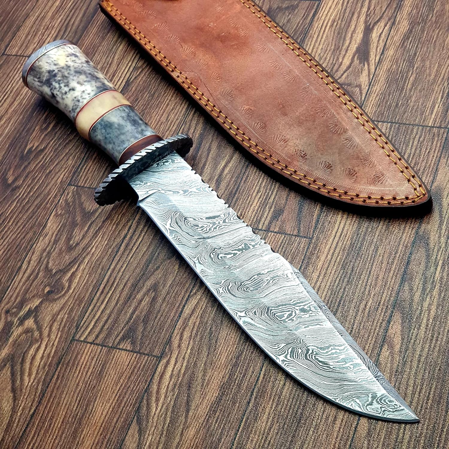 HK- 142 Handmade Damascus Steel Hunting knife 12.5 inches - Hunting knife Perfect Grip With Bone Handle - Horizontal Carry knife Scout Carry Knife - Handmade Survival knife, DZ-03