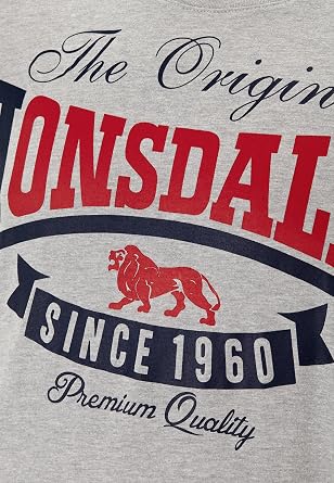 Lonsdale Men s Regular Fit Premium T-Shirt Logo Original Since 1960 Grey