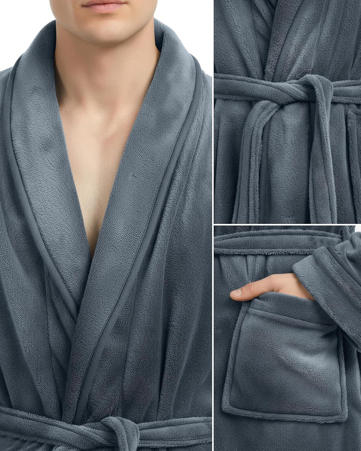 NY Threads Mens Robe, Luxury Plush Fleece Mens Bathrobe, Spa Bath Robe for Men - Image 3