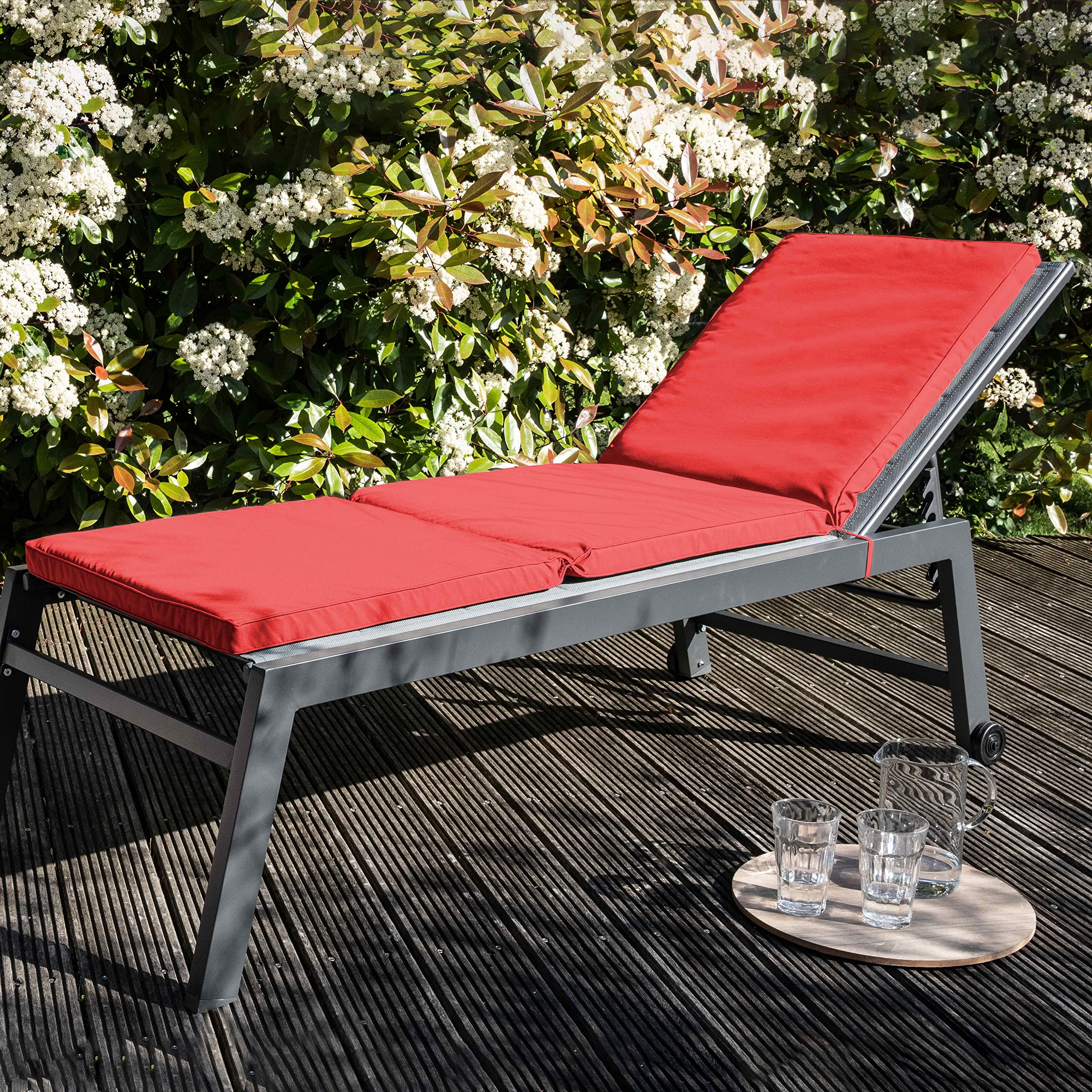 Lot de 2 Coussins Bain de Soleil Polyester Rouge 186 x 53 x 5 cm