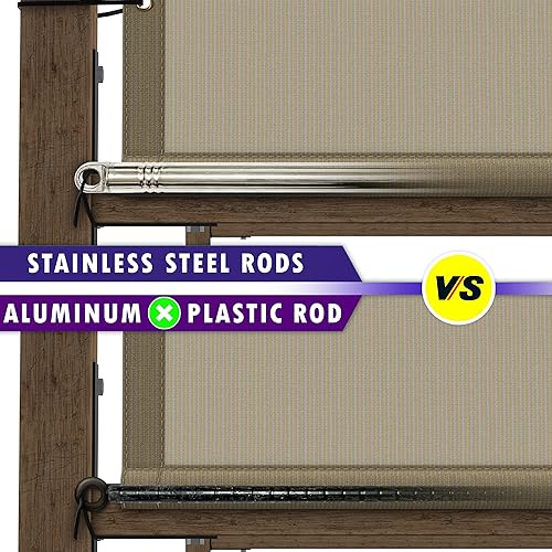 Miniatura 3 de Amgo Toldo de pérgola beige de 10 pies de ancho x 16 pies de largo, cubierta superior UPF50+, toldo de grado comercial de 260 GSM para patio al aire