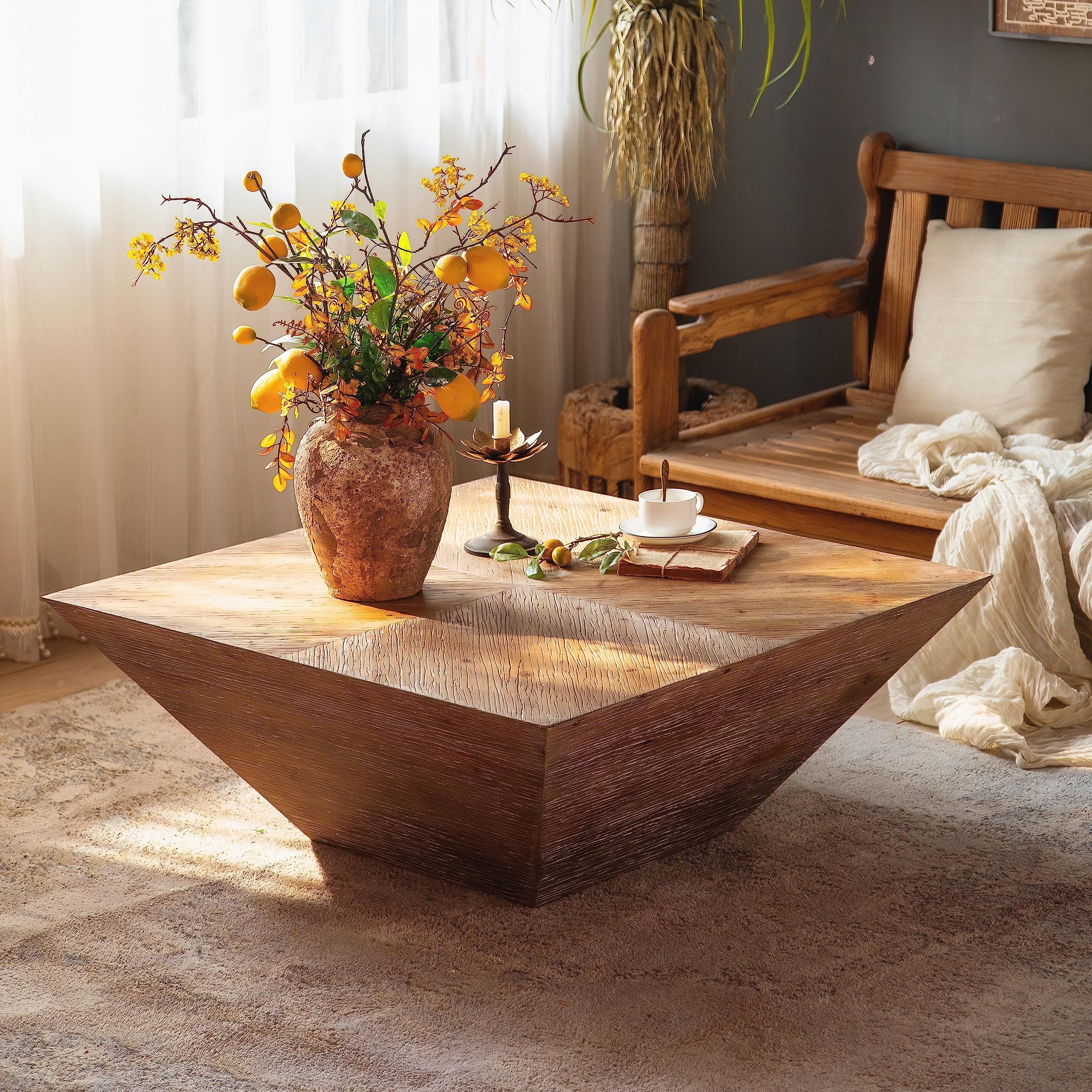 Amazon.com: MCPRST Wood Square Coffee Table Living Room, Mid Century ...