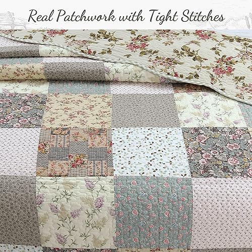 Vista 63 de Cozy Line Home Fashions - Juego de ropa de cama, edredón reversible 100% algodón, diseño floral campestre, tela de retazos, a cuadros, color rojo