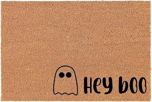 Felpudo de bienvenida de fibra de coco para puerta de regalo, fantasma Hey Boo Corner Halloween (24 x 16 pulgadas)