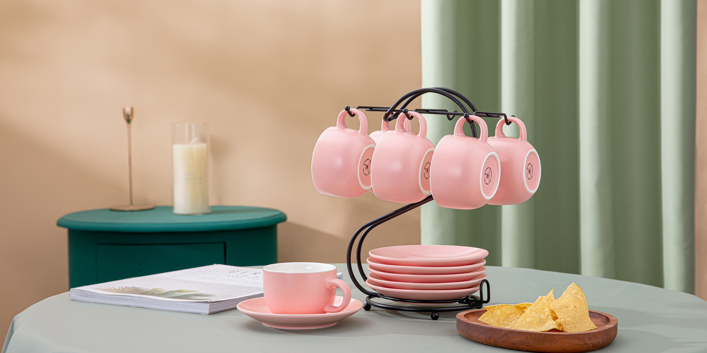 Candiicap Juego de Tazas de Espresso de Cerámica (135ml) con Platillo y Portavasos, Tazas de Cafe para Capuchino, Latte… - Imagen 8