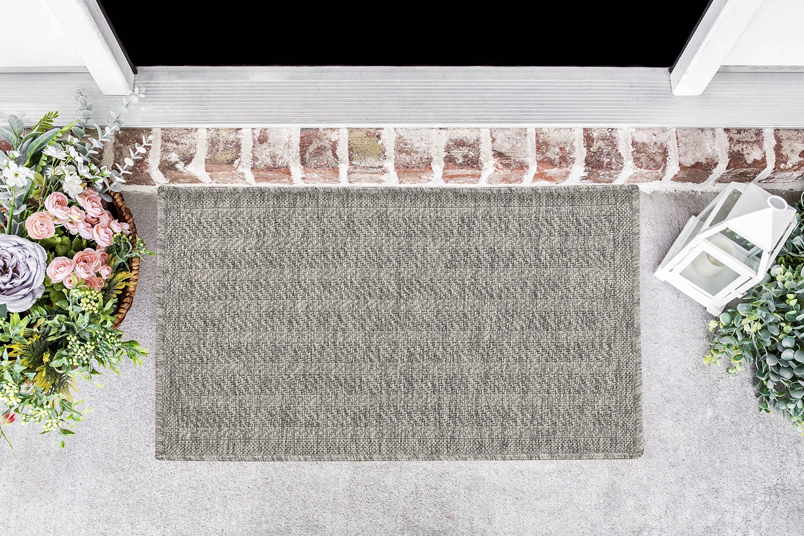 Serdim Rugs Harper Kilim Braided Herringbone Design Outdoor Rugs, Silver, Rectangle 50 x 80cm