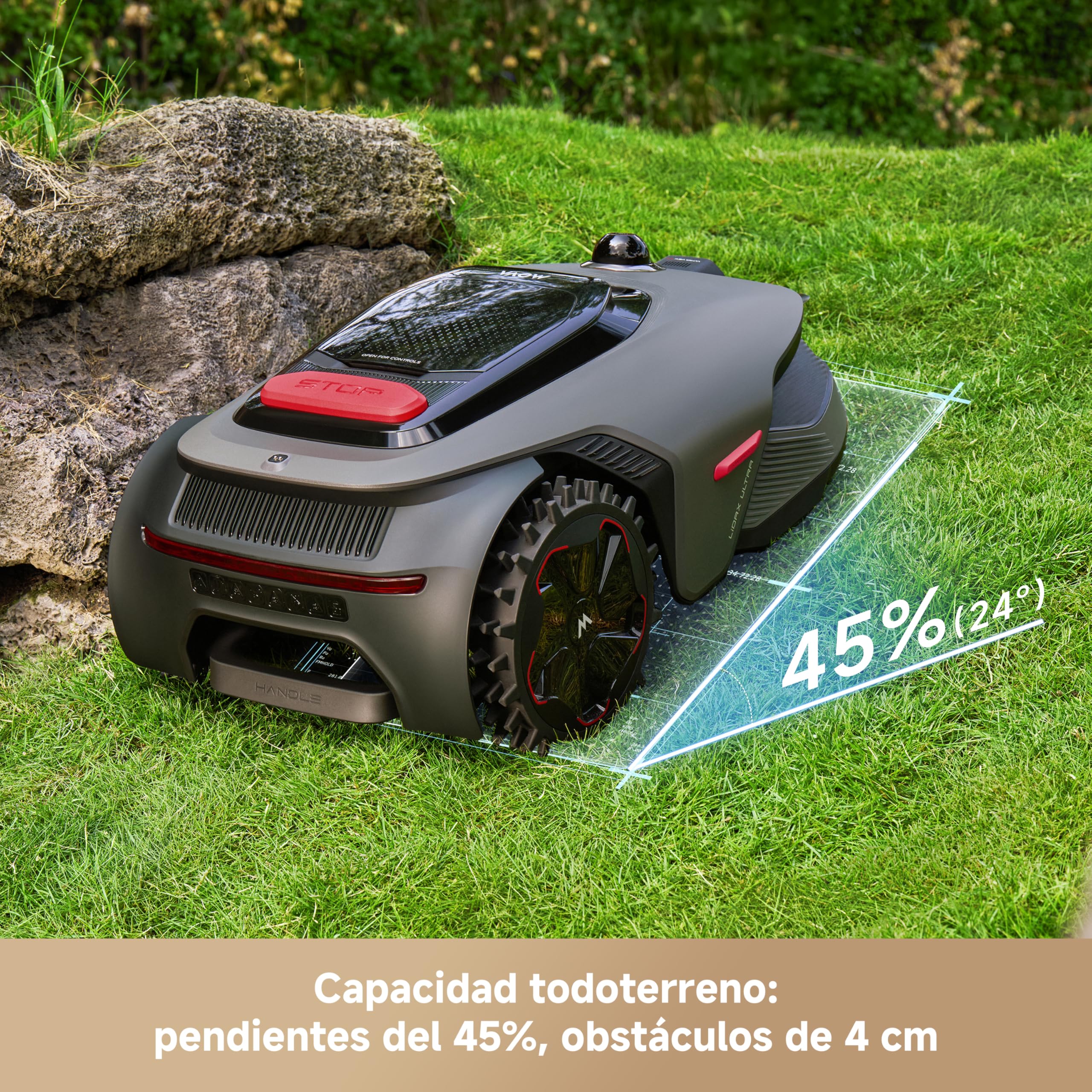 MOVA LiDAX Ultra 800 Robot cortacésped, 800㎡ de Cobertura, sin RTK, mapeo automático con LiDAR 3D de 360°y visión con IA, Corta a Menos de 5 cm de los Bordes, rutas eficientes en Forma de U