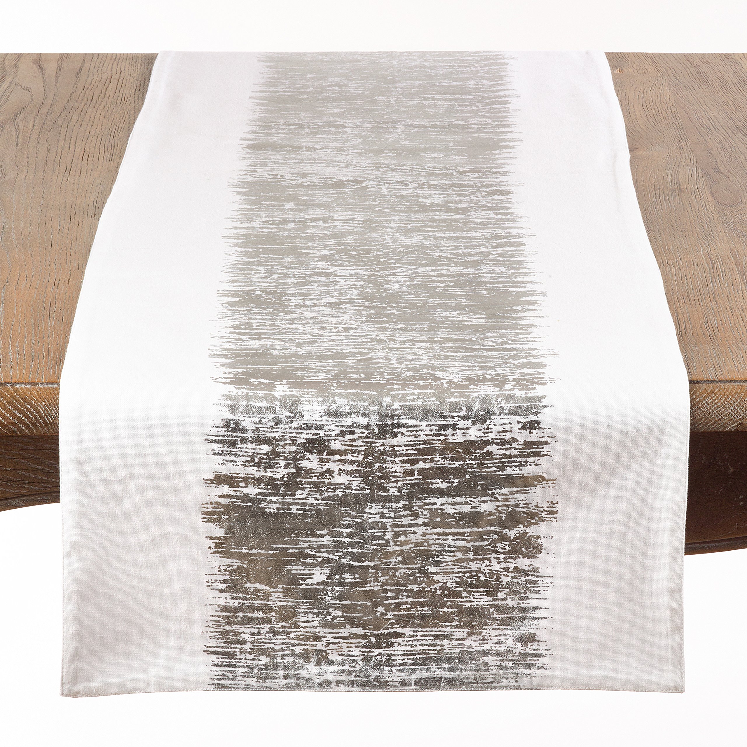SARO LIFESTYLE Agatha Collection Runner da Tavolo in Cotone con Design a Fascia Metallico, 100%, Argento