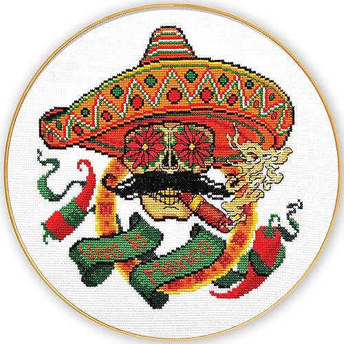 Miniatura 2 de Paquete de dos kits de punto de cruz para adultos, "Viva la México" y "Santa Muerte", Día de los Muertos, Halloween, mexicano, juego de bordado a