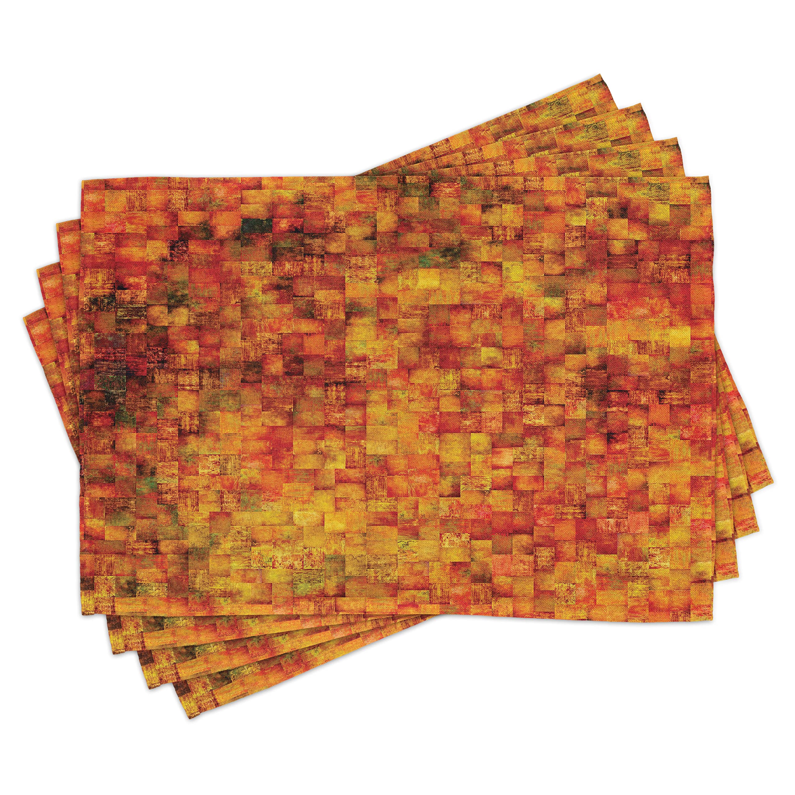 Abakuhaus Multi 27 Burnt Orange Place Mats Set Of 4, Vintage Mosaic Grunge, Washable Fabric Placemats For Dining Room Kitchen Table Decor, Orange Mustard