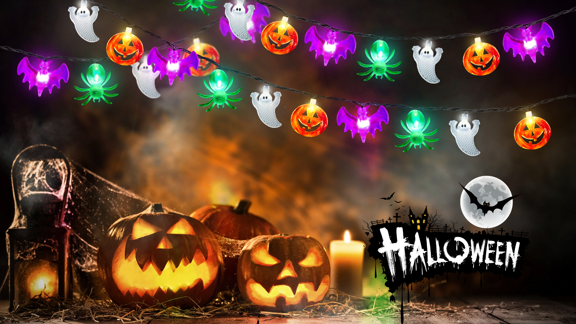 68g-B　ユーパーライト　UV　ハロウィン　ユーパライト Amazon.com: Biawoy Halloween Lights, 20FT 40 LED Pumpkin Ghost Bat
