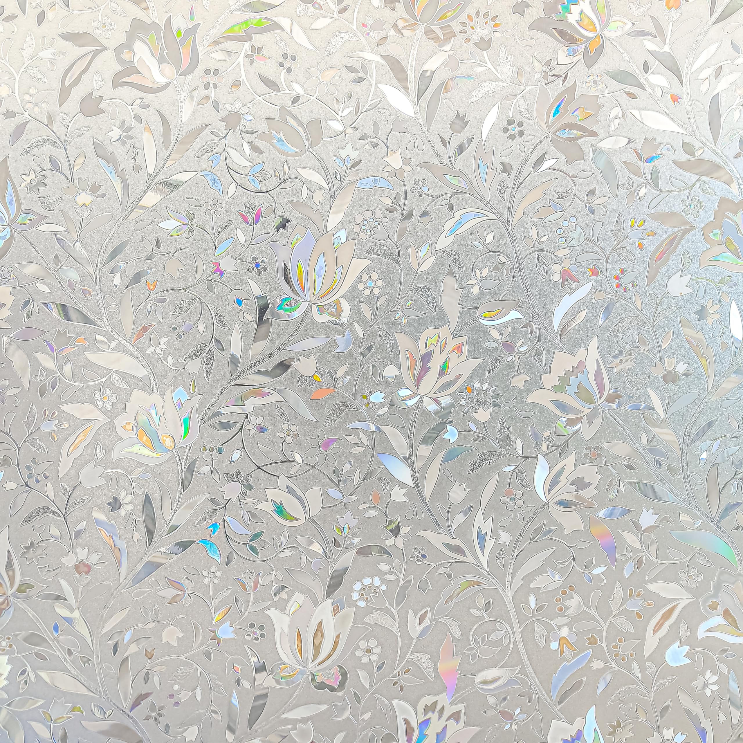Window Privacy Film, Decorative Window Film, Rainbow Tulip Stained Frosted Glass Window Sticker, Static Window Cling for Home, Non-Adhesive, No-Glue (23.6'' x 78.7'')