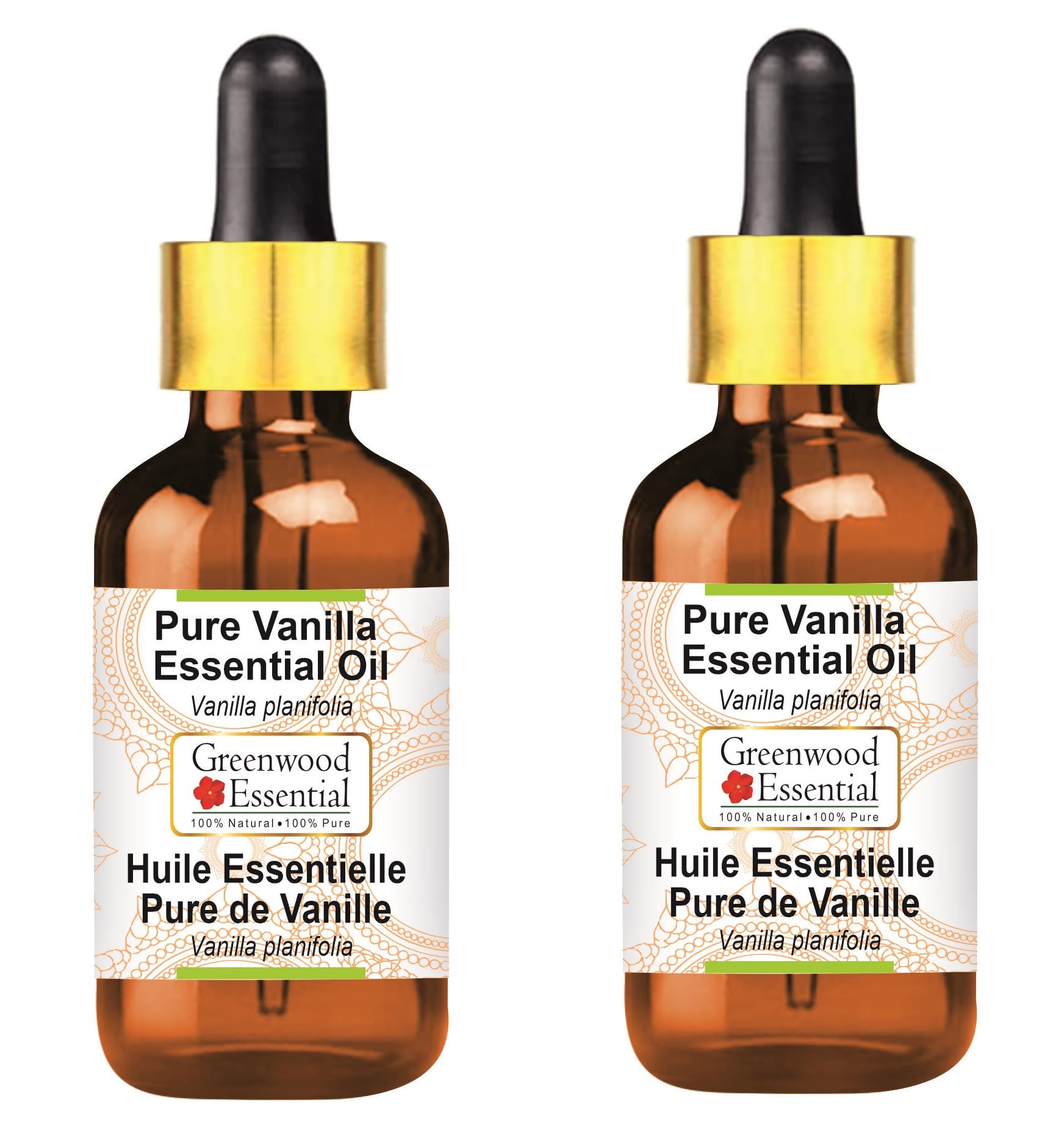 Greenwood Essential Naturreine Ätherisches Vanilleöl (Vanilla planifolia) mit Glas Tropfer Dampfdestilliert 100ml X 2 (6.76 oz)