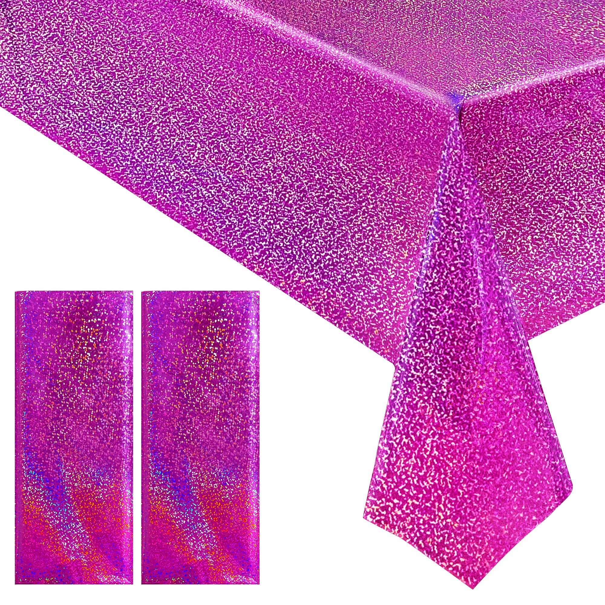 Just ShimmerJust Shimmer 2 Pcs Fuchsia Red Holographic Plastic Tablecloths 40" x 108" Shining Laser Table Cloths for Valentine's Day 80s 90s Retro Birthday Party Pretty in Pink Garden Party Decorations