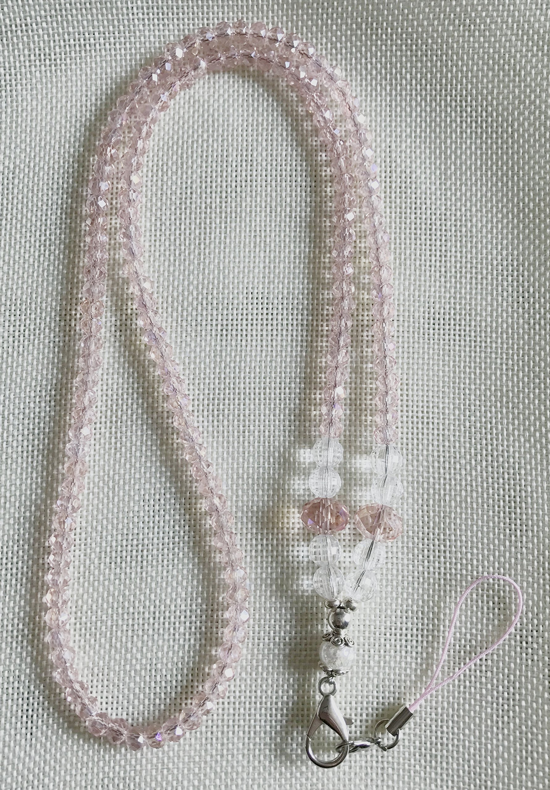 Crystal Style Fashion Women's Beaded Lanyard for Keys, ID Badge Card Holder,Badge holder-1pack (PINK)