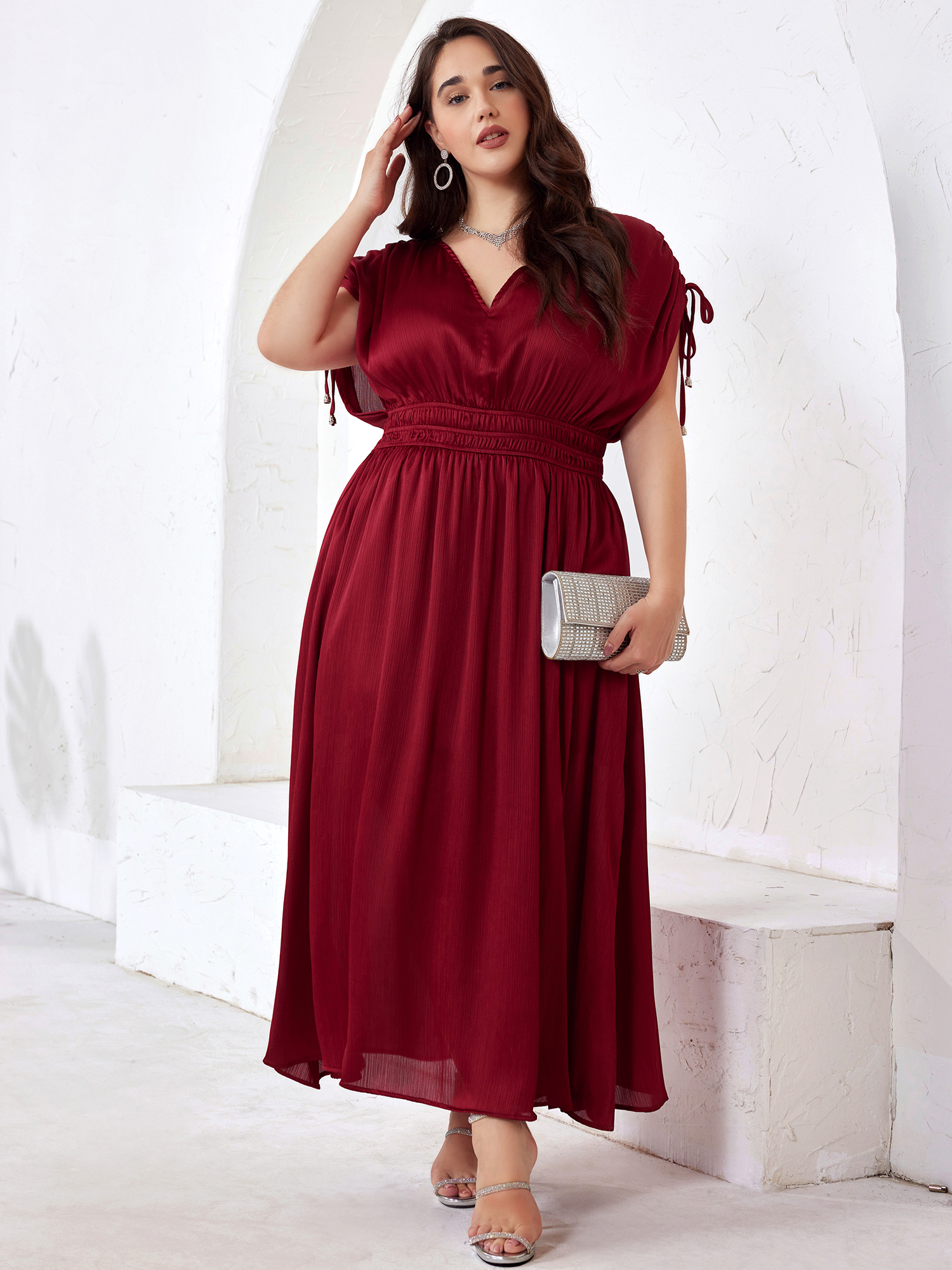 Amazon.com: LapaPlus Plus Size Formal Dress for Women - 2025 Summer V Neck  Pleated Cocktail Party Satin Maxi Dress Evening Gown Burgundy : Clothing,  Shoes & Jewelry