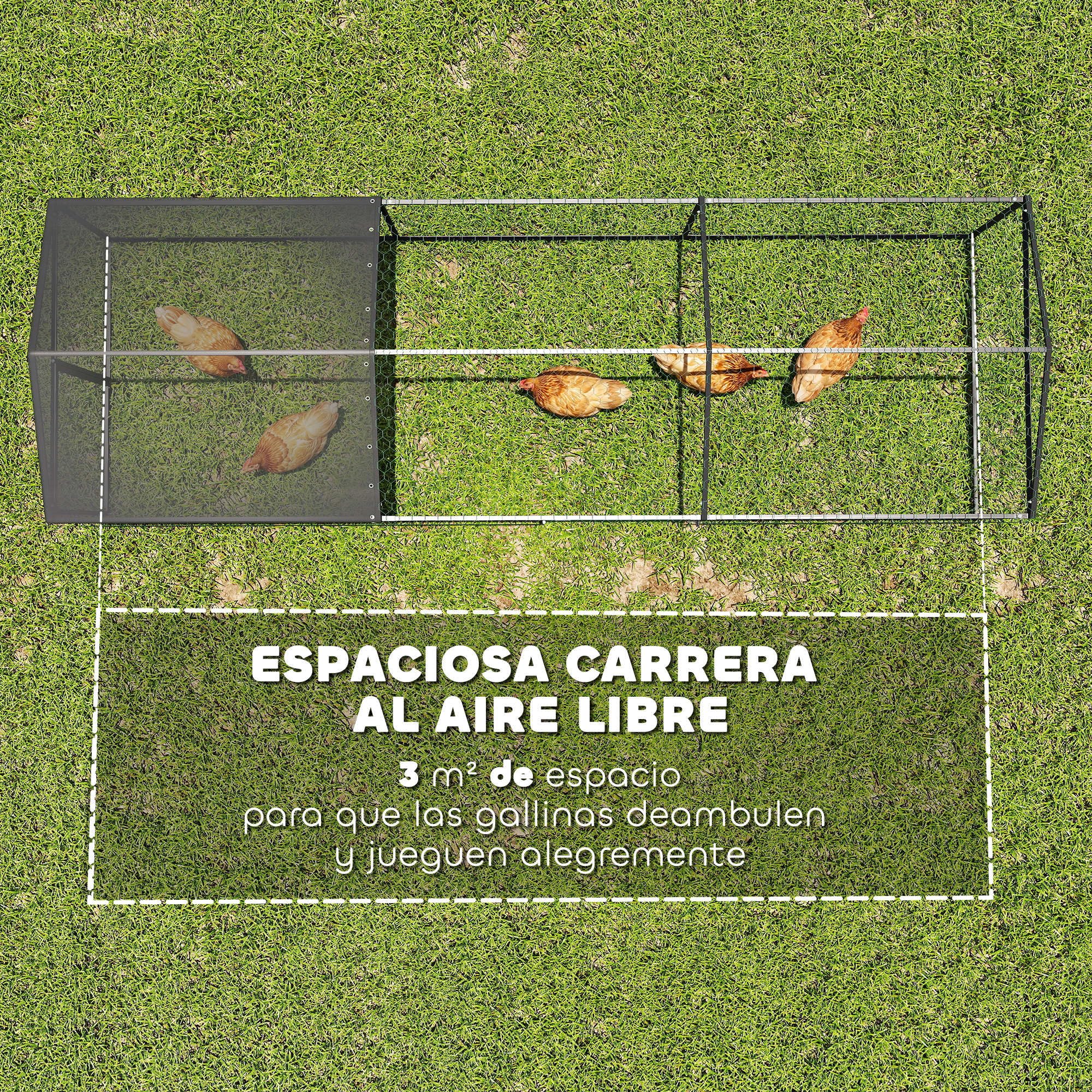 PawHut Gallinero Exterior Grande 3x1x1 m Metálico Cubierta Tela Oxford Anti-UV Impermeable 2 Puertas Cerradura Jaula 3-5 Gallinas Negro