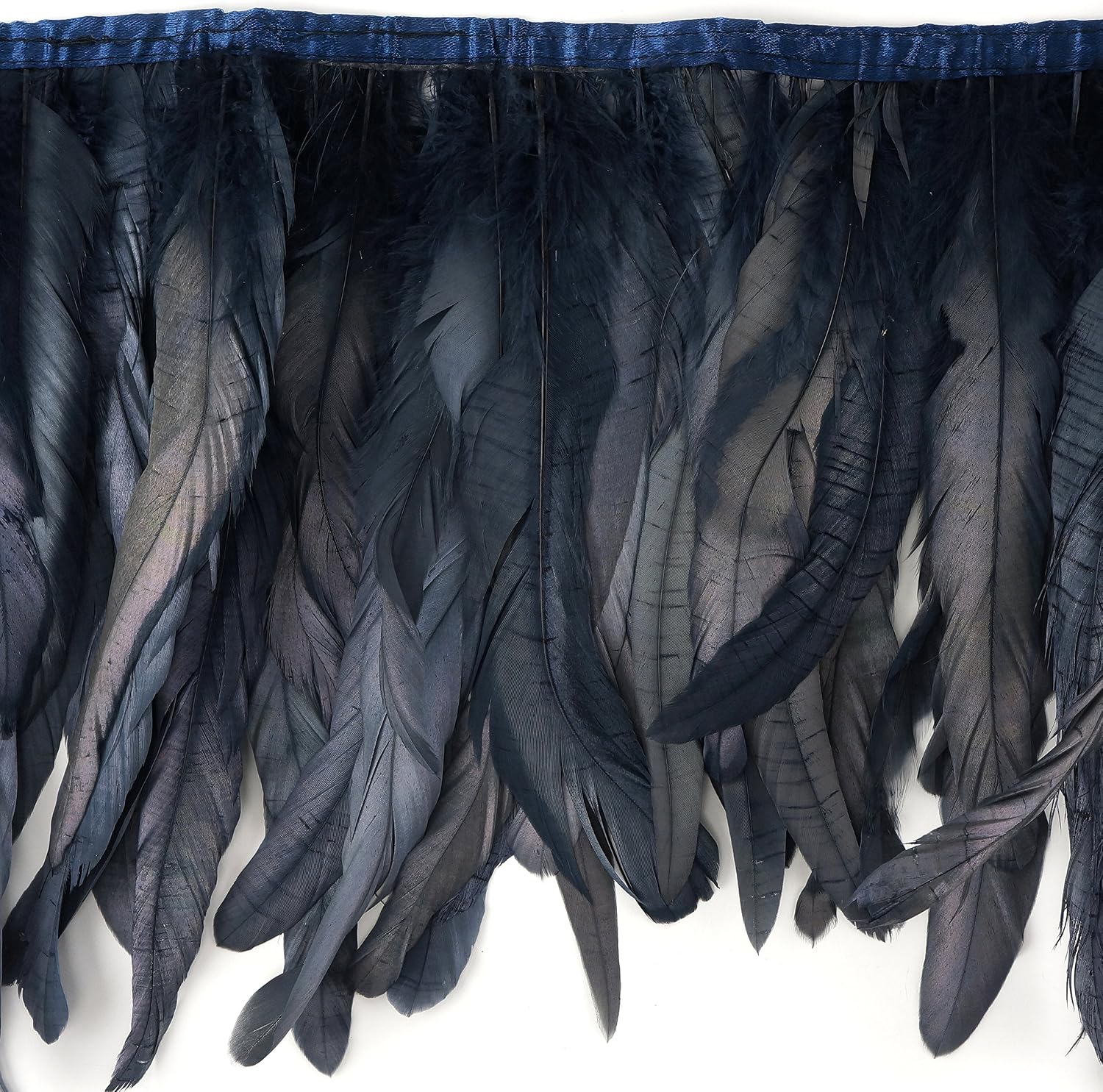 Zucker Feathers - Rooster Feather Fringe Trim - Handmade Feathers for Costumes, Holiday Decorations, Arts and Crafts, Black Pearl