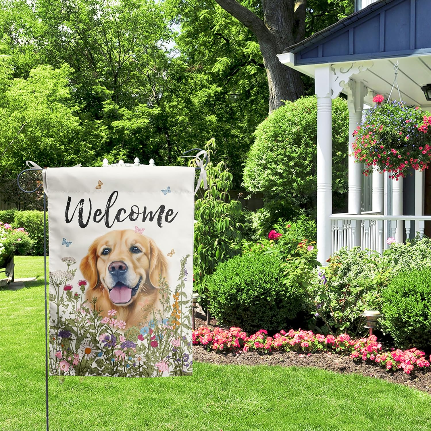 Spring Summer Garden Flag Floral Golden Retriever Yard Flag Flower Dog Garden Flags for Outside Small Outdoor Welcome Flags 12x18 Double Sided - Image 7