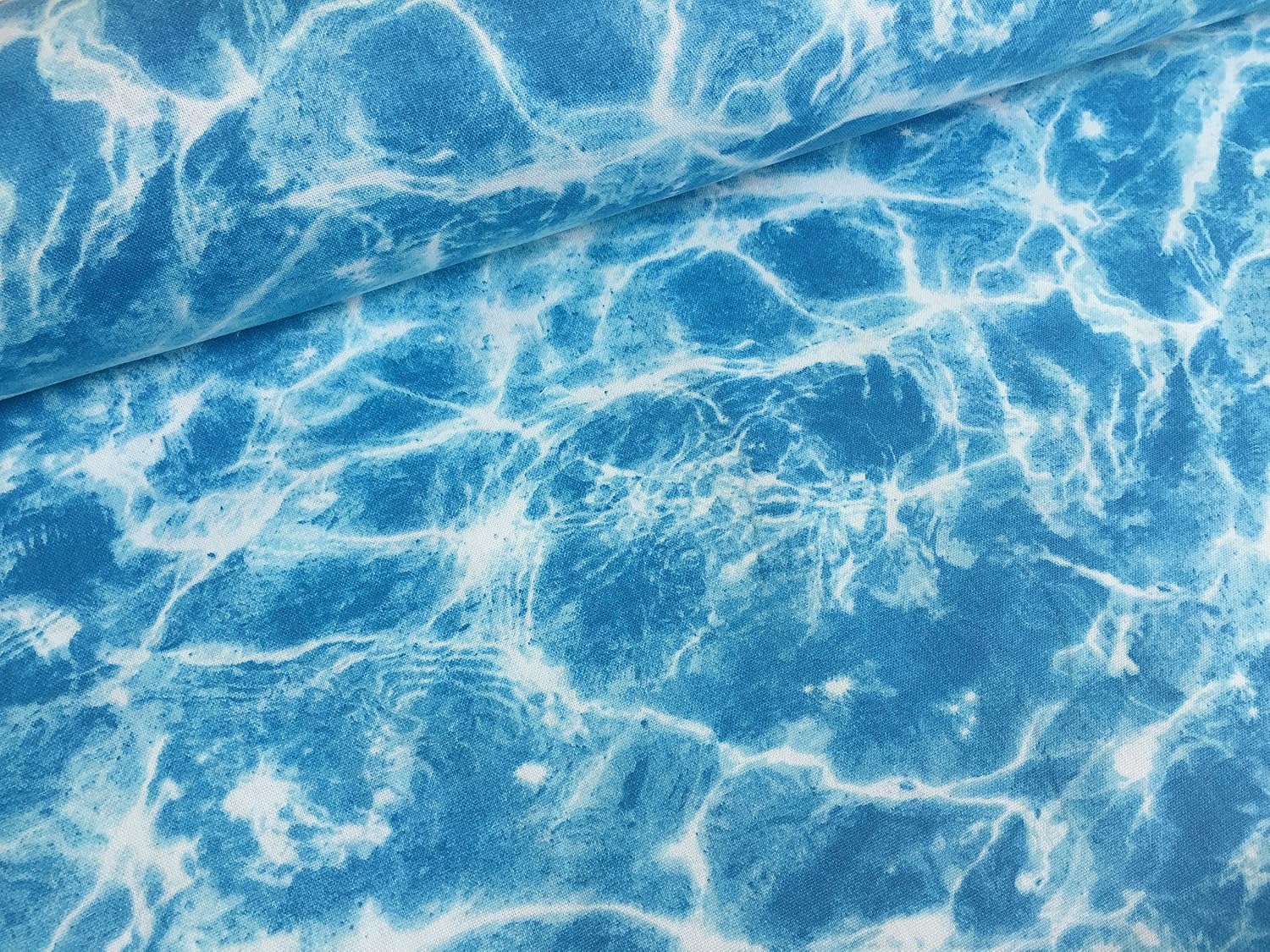 Ocean Blue Water Effect Cotton Fabric for Curtains Upholstery Dress 140Cm Wide