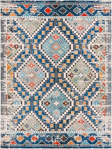 Vista 103 de Safavieh Madison Collection MAD418F - Alfombra de área con diamantes, Polipropileno, Azul Oscuro/Amarillo