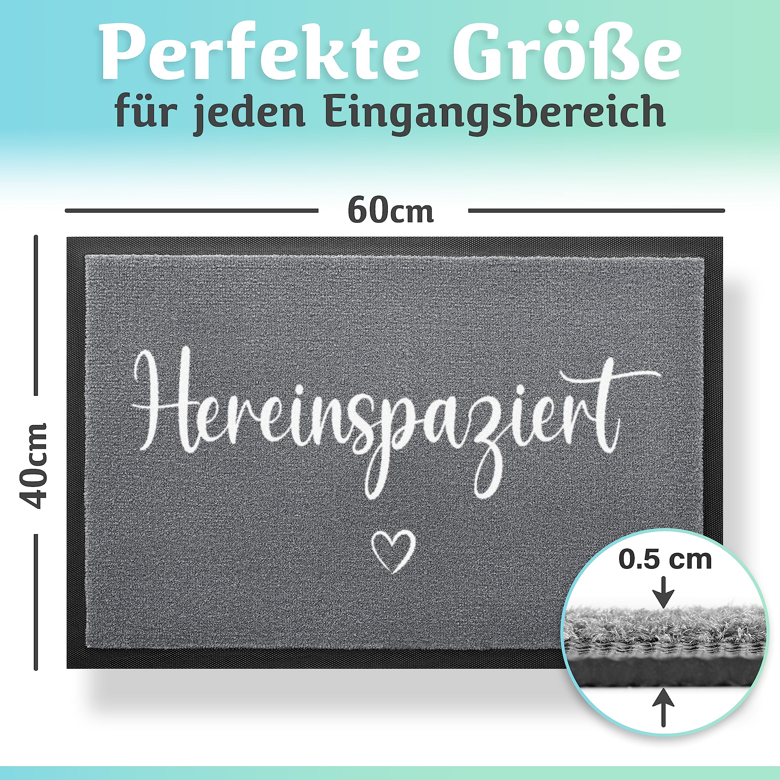 Bodenständig Hereinspaziert Fußmatte [Waschmaschinenfest] in 40x60cm - optimale Größe für die Haustür. Schmutzfangmatten innen, Welcome mat Spruch und Herz