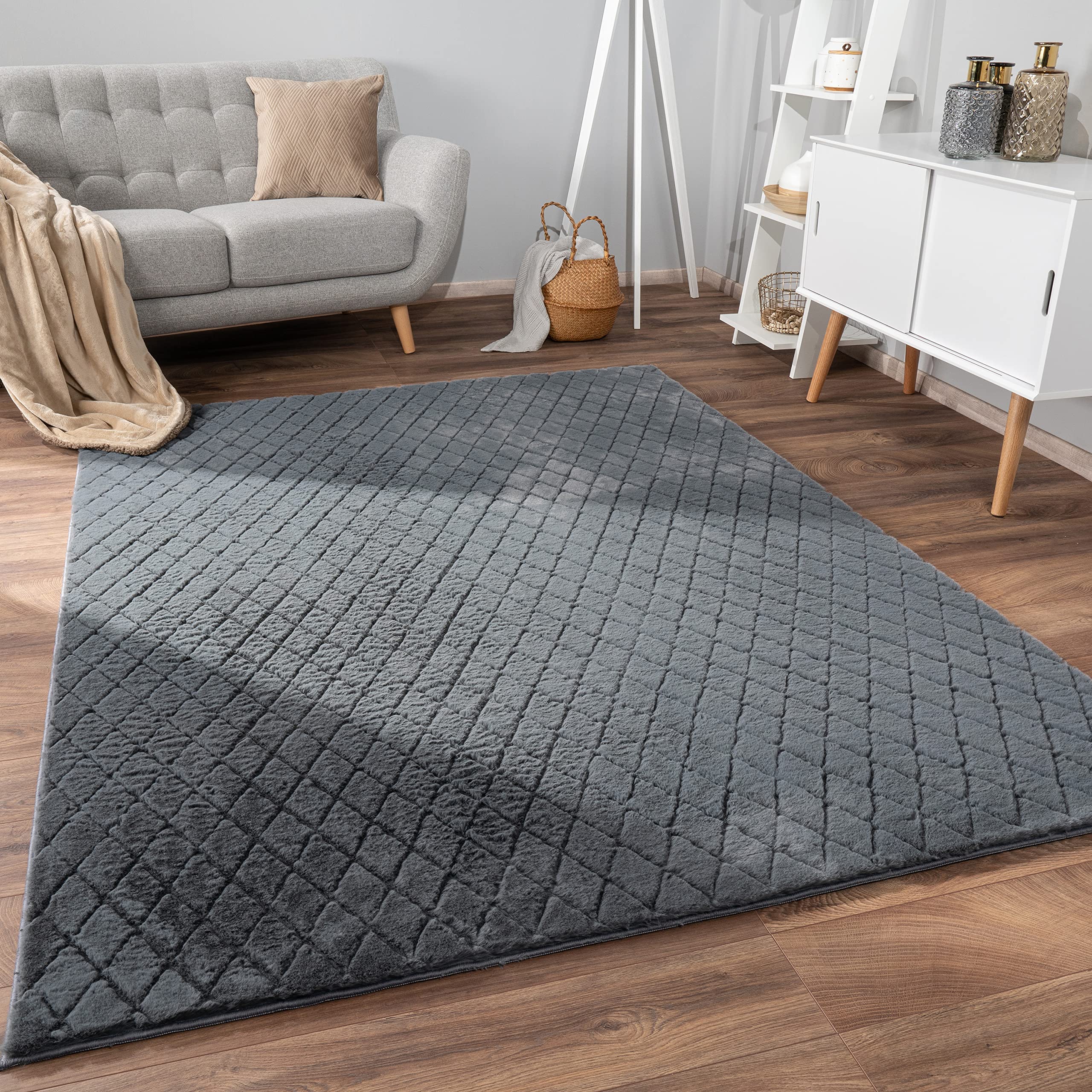 Paco Home Weicher Flauschiger moderner Bubble Wohnzimmer Teppich Hochflor Fell Geometrisches Design Hoch-Tief-Effekt, Grösse:80x150 cm, Farbe:Anthrazit 2