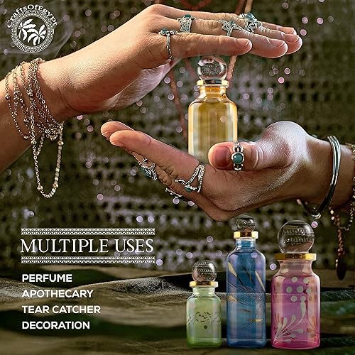 Miniatura 6 de CraftsOfEgypt Genie - Minibotellas vacías de vidrio soplado para perfume, aceites esenciales o poción  Juego de 30 frascos pequeños decorativos,