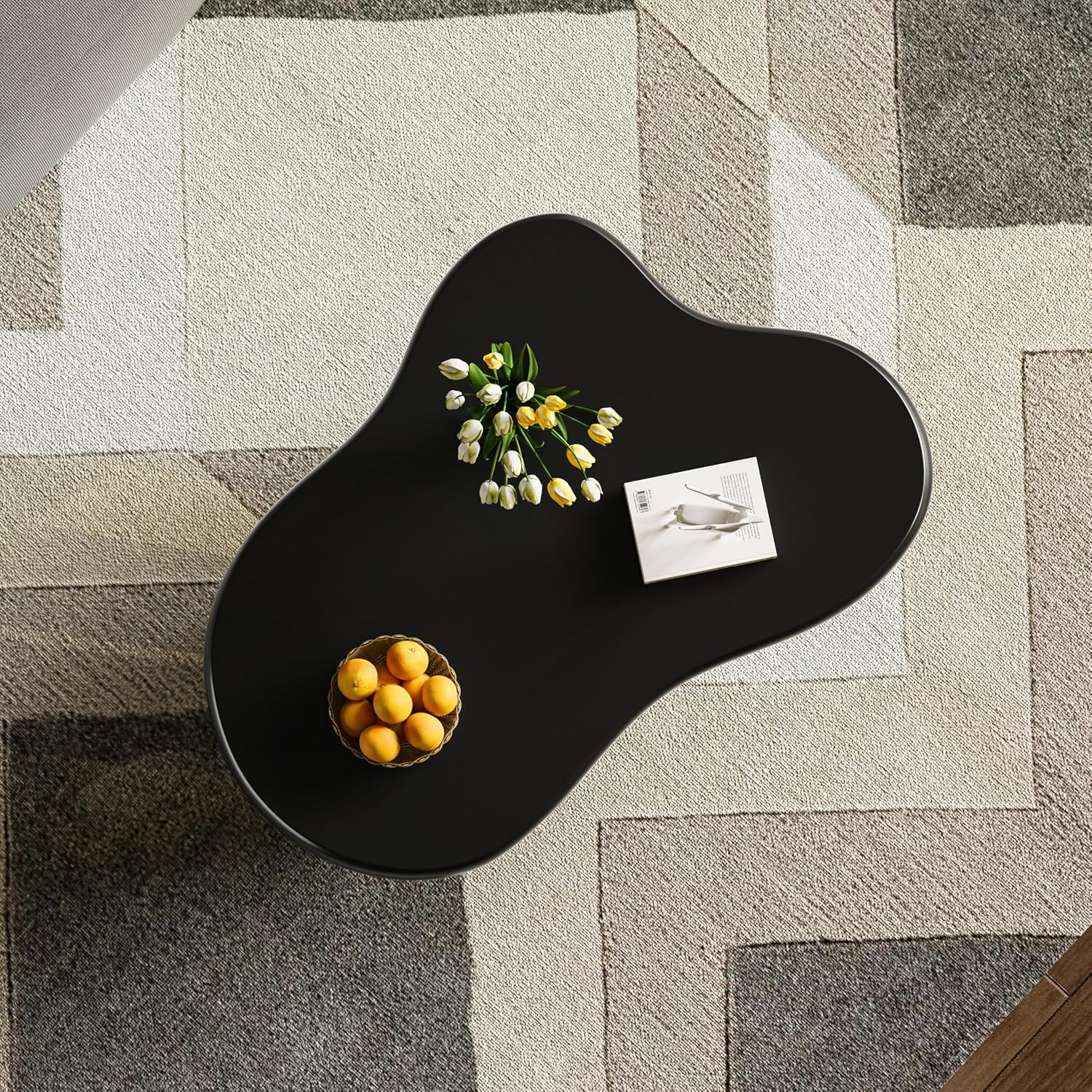 46.06" White Cloud Coffee Table, Cloud-Shaped Modern Center Table, Cute Cream Coffee Table with 4 Solid Legs, Minimalist Cocktail Tea Table for Living Room Home Office