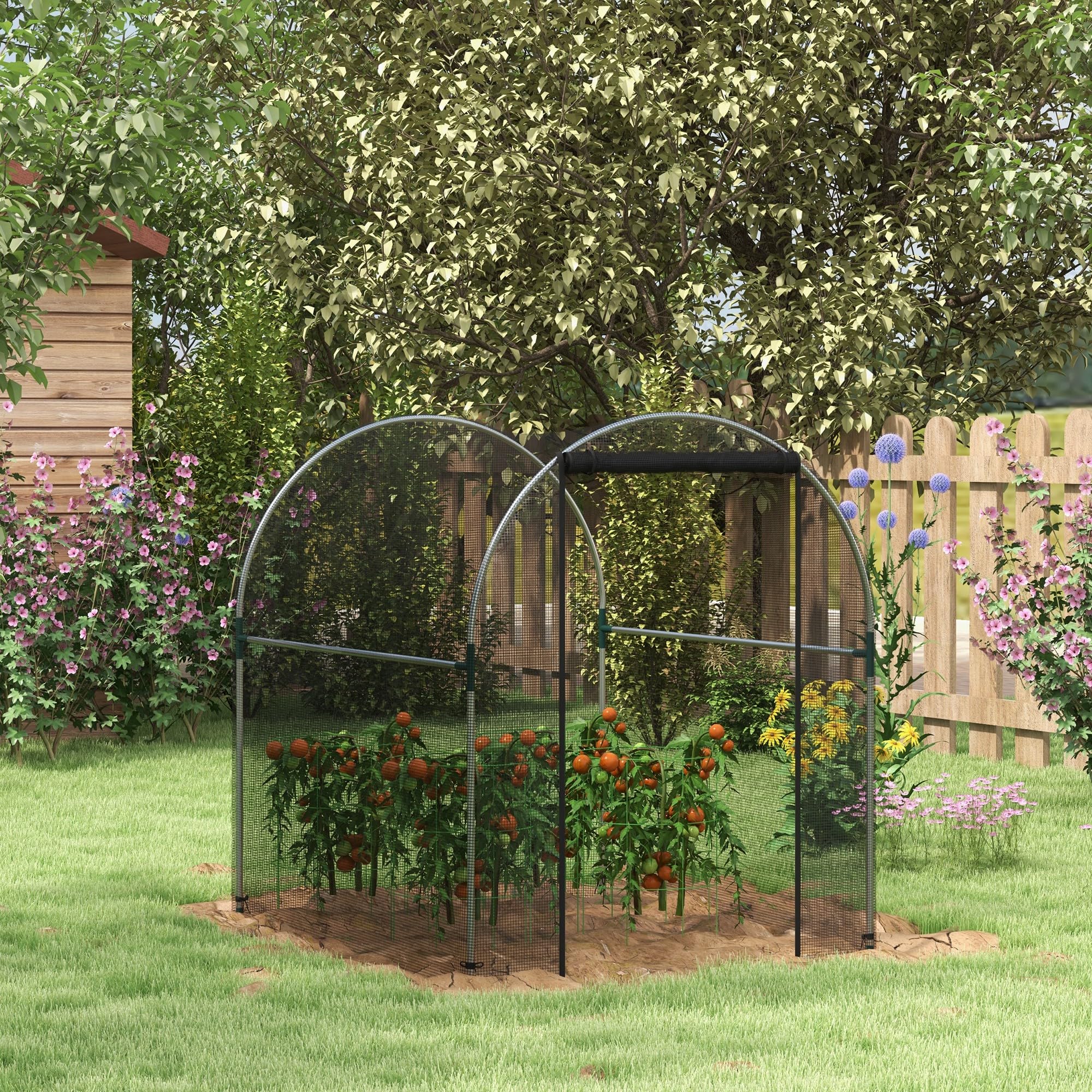Outsunny Filet de Protection Contre Les Insectes - 1,2 x 1,5 m - avec Porte - avec Cadre en Acier - pour Jardin, Balcon - PEHD - Noir